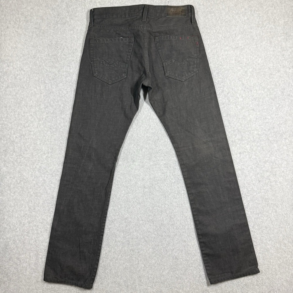Replay Jeans Mens 30x32 Black Waitom Slim Fit Denim Button Fly Straight Pants - Picture 5 of 16
